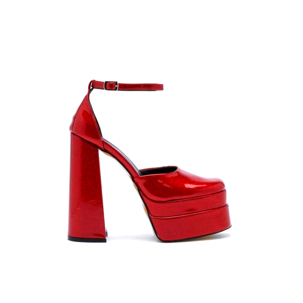 NWT Nasty Gal Double Platform Patent Red Glitter Heels